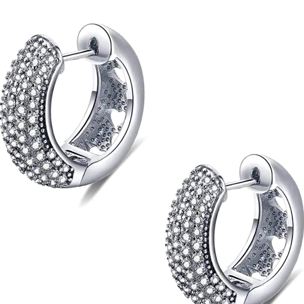 14K White Gold Plated CZ Huggie Earrings